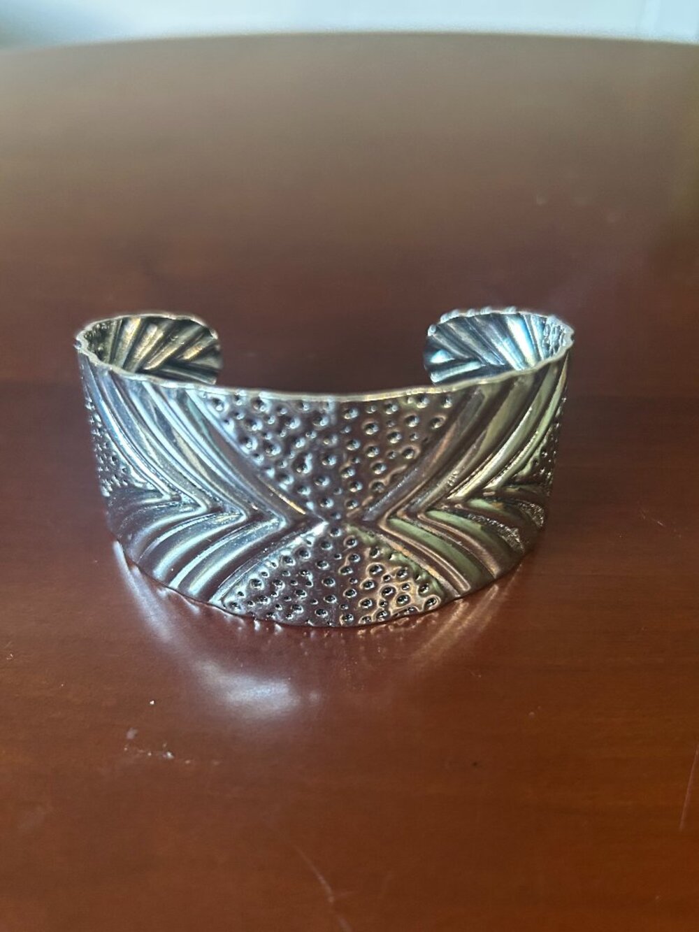 Vintage Silver Tone Geometric Wide Cuff Bracelet Modernist Statement